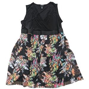 Lane Bryant Plus 28 4X Black Floral Flare Wrap Front Tank Dress
